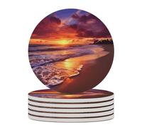 Lot de 6 sous-Verres Ronds « Magnifique Coucher de Soleil sur la Plage » avec Base en liège, protège-Tasses et Dessous de Verre pour Tous Types de Tasses.