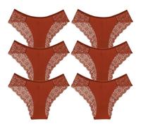 Lot de 6 sous-Vêtements Respirants en Dentelle pour Femmes Slips Doux Ajourés Culottes de Sport Taille Moyenne Culottes Extensibles et Confortables Marron S