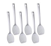 Lot de 6 spatules à fente argentées, en acier inoxydable plaqué titane, ergonomique à long manche, passe au lave-vaisselle (33,2 cm)