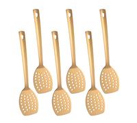 Lot de 6 spatules à fente dorées, en acier inoxydable plaqué titane, ergonomique à long manche, passe au lave-vaisselle (33,2 cm)
