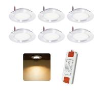 Lot de 6 Spot LED Encastrable Extra Plat 3W 12V, Plafonnier Lampe Salle de Bain Avec Un Transformateur 230 V, Trou 55mm-58mm Deckenleuchte Badezimmer Salon Cuisine Rond(Argenté Blanc Chaud)