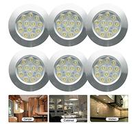 Lot de 6 spots d'intérieur 12 V, 3 W, 12 LED, 6 000 K, blanc avec câble pour camping-car, van, caravane, bateau
