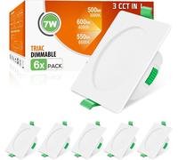 Lot de 6 spots encastrés LED, 230 V, IP44, carré, à luminosité réglable, 68 mm, 7 W