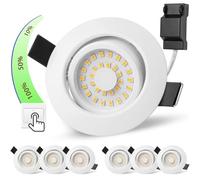 Lot de 6 spots LED encastrables à intensité variable Blanc 5 W 4000 K 3 niveaux à intensité variable 68 mm Orientable à 45° Spot de plafond plat 30 mm pour salle de bain