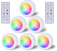 Lot de 6 spots LED RVB à piles avec télécommande, 16 changements de couleur, éclairage d'armoire, éclairage de vitrine sans fil, lampe tactile, minuterie et fonction mémoire, spot LED à piles pour