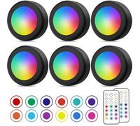Lot de 6 spots LED sans fil couleur pour placard avec télécommande, éclairage batterie armoire/cuisine, veilleuse réglable