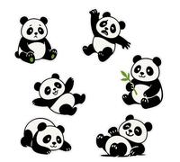 Lot de 6 stickers muraux mignons panda pour chambre d'enfant, décoration de chambre d'enfant et espaces créatifs