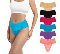 Lot de 6 strings taille haute rétro pour femme en dentelle douce sans couture, Lot multicolore 6 D, XL