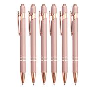 Lot de 6 stylos à bille 2 en 1 avec pointe de stylet, stylet en métal pour écrans tactiles, encre noire 1,0 mm
