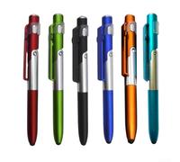 Lot de 6 stylos à bille capacitifs à LED, outil d'écriture multifonction 4 en 1 avec support de téléphone pliable et lumière LED de nuit pour le bureau, l'école et les étudiants