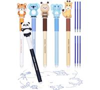 Lot de 6 stylos à bille effaçables + 6 recharges bleues (compatibles avec Legami), pointe de 0,7 mm, stylos gel effaçables avec motifs d'animaux mignons, idéal pour enfants, étudiants, enseignants
