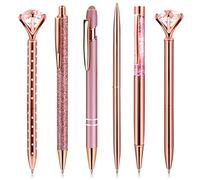 Lot de 6 stylos à bille en or rose pour femme - Stylo à bille rose doré à paillettes - Beau stylo à bille en métal - Fournitures de bureau pour écrire pour le bureau et la maison (rose)
