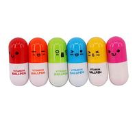 Lot de 6 stylos à bille rétractables design pilule à motifs cartoon rigolos.
