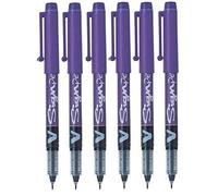Lot de 6 stylos à encre liquide de marque V Sign Pen distribué par Pilot, avec une pointe moyenne de 2 mm, largeur de ligne 0,6 mm et une pointe graphique SW-VSP - Violet