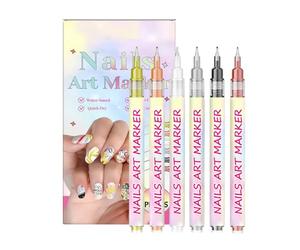 Lot de 6 stylos à ongles à pointe fine, couleur durable | Outil de décoration d'ongles facile à faire soi-même, accessoire de manucure à domicile pour des motifs créatifs et des illustrations