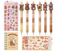 Lot de 6 stylos Capybara effaçables avec autocollants, carnets, stylos bleus effaçables de 0,5 mm, stylos mignons pour animaux mignons, stylos Kapibala à séchage rapide pour filles et garçons
