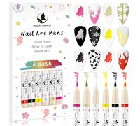 Lot de 6 stylos de nail art 3D de 6 couleurs - Graffiti et crayons de peinture pour la conception des ongles, outils de manucure, liner et stylo à pointiller, stylos acryliques à séchage rapide pour