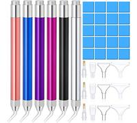 Lot de 6 stylos de perçage à LED diamant avec lumière 5D - Outil de peinture diamant - 15 têtes de stylo de rechange - 20 pièces de colle d'argile pour ongles - Bricolage - Décoration artisanale