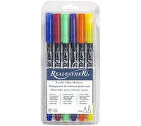 Lot de 6 stylos de teinture pour cuir Realeather F2400-02 double face avec pointes fines et pinceaux Couleurs de base