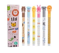 Lot de 6 stylos gel effaçables avec encre effaçable thermosensible, pointe de 0,5 mm, en forme d’animaux, Thèmes boule sur les extrémités pour enlever l'encre thermosensible