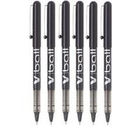 Pilot Pen - Stylos à bille VB5 V Ball - Lot de 6, pointe en métal 0,7 mm, écriture 0,4 mm, noir