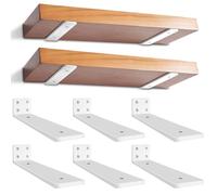 Lot de 6 Supports d’étagère Flottants de 30 cm, Fixations d’étagère Invisibles, Supports en L en Métal Robuste Pour étagères, Support Mural Vis Assorties, Blanc