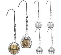 Lot de 6 supports de boules de graisse - Distributeur de nourriture pour oiseaux - En métal - À suspendre - Avec couvercle rabattable - Diamètre : 7 cm