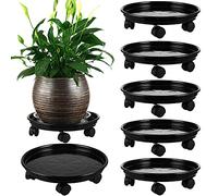 Lot de 6 supports de plantes à roulettes en plastique robuste de 30,5 cm avec roulettes pour intérieur et extérieur - Grand pot de fleurs lourd avec roulettes - Noir