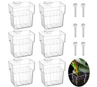Lot de 6 supports de plantes d'aquarium transparents à suspendre avec crochet pour plantes aquaponiques