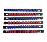 Lot de 6 supports de rack de rangement métriques SAE 1/4 "3/8" 1/2" Manchon en plastique bleu rouge pour garage Outils de stockage Rack