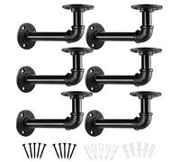 Lot de 6 supports d'étagère industriels en tuyau de fer noir pour étagères en bois, bibliothèque, décoration de la maison - 15 x 8 cm
