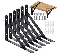 Lot de 6 supports d'étagères d'angle mural pour charges lourdes, angle de 90 degrés, support d'étagère mural, en acier massif, pour montage mural (noir, 200 x 120 mm)