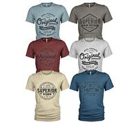 Lot de 6 t-shirts décontractés, pour hommes, impression à l'avant et col rond, en denim, peuvent être portés avec des jeans, L