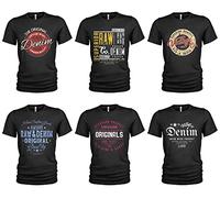 Lot de 6 t-shirts décontractés, pour hommes, impression à l'avant et col rond, en denim, peuvent être portés avec des jeans, Collection #1, S