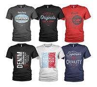 Lot de 6 t-shirts décontractés, pour hommes, impression à l'avant et col rond, en denim, peuvent être portés avec des jeans, Collection #2, XXXXL