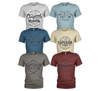 Lot de 6 t-shirts décontractés, pour hommes, impression à l'avant et col rond, en denim, peuvent être portés avec des jeans, L