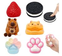 Lot de 6 Taba Squishy Set, Squeeze Fidget Jouets Anti Stress | Mit Squishy Patte de Chat, Squishy Fraise, Hamster, Squishy Oreo et Kapibala, pour Soulagement du Stress Sensory Play Fidget