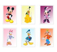 Lot de 6 tableaux avec base en bois, décoration de salon modernes, chambres à coucher, chambre d'enfant, Mickey, Daisy, Pluto, Goofy, Donald, Minnie avec crochets métalliques (29 x 20 cm chacun)