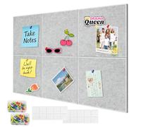 Lot de 6 tableaux d'affichage décoratifs en liège 90 x 60 cm avec 60 pushpins, 30 pastilles adhésives amovibles sûres, en feutre, tableau mémo bulletin pour la maison, le bureau, gris clair