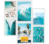 Lot de 6 tableaux décoratifs muraux pour décoration de salon moderne, chambre à coucher, chambre sans cadre, paysage, plage, nature, fugonnette (2 x A3 (41 x 29,7 cm) ; 4 x A4 (29,7 x 21 cm)