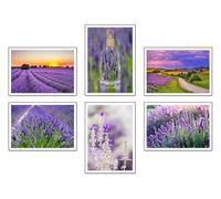 Lot de 6 tableaux décoratifs muraux pour décoration de salon modernes, chambres à coucher, chambre sans cadre, paysage, nature, champs de lavande Brihuega, (2 x A3 (41 x 29,7 cm) ; 4 x A4 (29,7 x 21