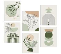 Lot de 6 tableaux muraux bohémiens - 20 x 25 cm - Minimaliste - Peinture végétale verte abstraite - Motif feuilles de plantes vertes - Convient pour chambre à coucher, salon, décoration - Cadeau de