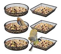 Lot de 6 tables à nourriture en fer pour oiseaux sauvages - 17,5 x 17,5 cm - Table d'alimentation suspendue en treillis métallique - Table d'alimentation carrée et ronde pour oiseaux sauvages