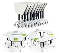 Lot de 6 tables de conférence à roulettes avec plateau rabattable pour bureau, salle de classe, séminaire, 100 x 43,3 x 75 cm, design pliable polyvalent avec roulettes