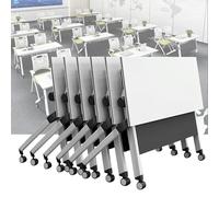 Lot de 6 tables de conférence mobiles modernes blanches, 120 x 60 x 74,9 cm, meubles de salle de réunion, bureau d'ordinateur polyvalent pour travail collaboratif