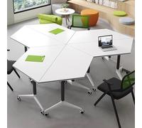 Lot de 6 tables de conférence pliables, en forme de trapèze, tables mobiles de salle d'entraînement avec roues roulantes, cadre en acier robuste pour bureau, réunions, salle de classe