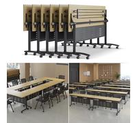 Lot de 6 tables de conférence pliantes avec roulettes silencieuses, table roulante moderne pour conférence, salle de classe, réception, 160 cm de profondeur x 60 cm de largeur x 75 cm de hau