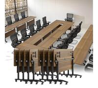 Lot de 6 tables de conférence pliantes avec roulettes, tables de séminaire rectangulaires portables pour bureau, salle de classe, événements, économie d'espace, installation facile