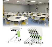 Lot de 6 tables de réunion rondes pour 8 personnes - Table de conférence pliable, table d'entraînement mobile avec roulettes pour travaux d'étude, diamètre de 12 cm / 1,8 m
