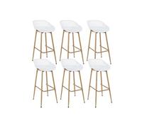 TRESSIE - Lot de 6 Tabourets Blancs Pieds Effet Bois Verni -